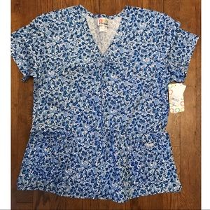 Blue floral scrub top
